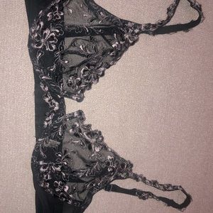 Maliza la perla black lace underwire embroidered bra